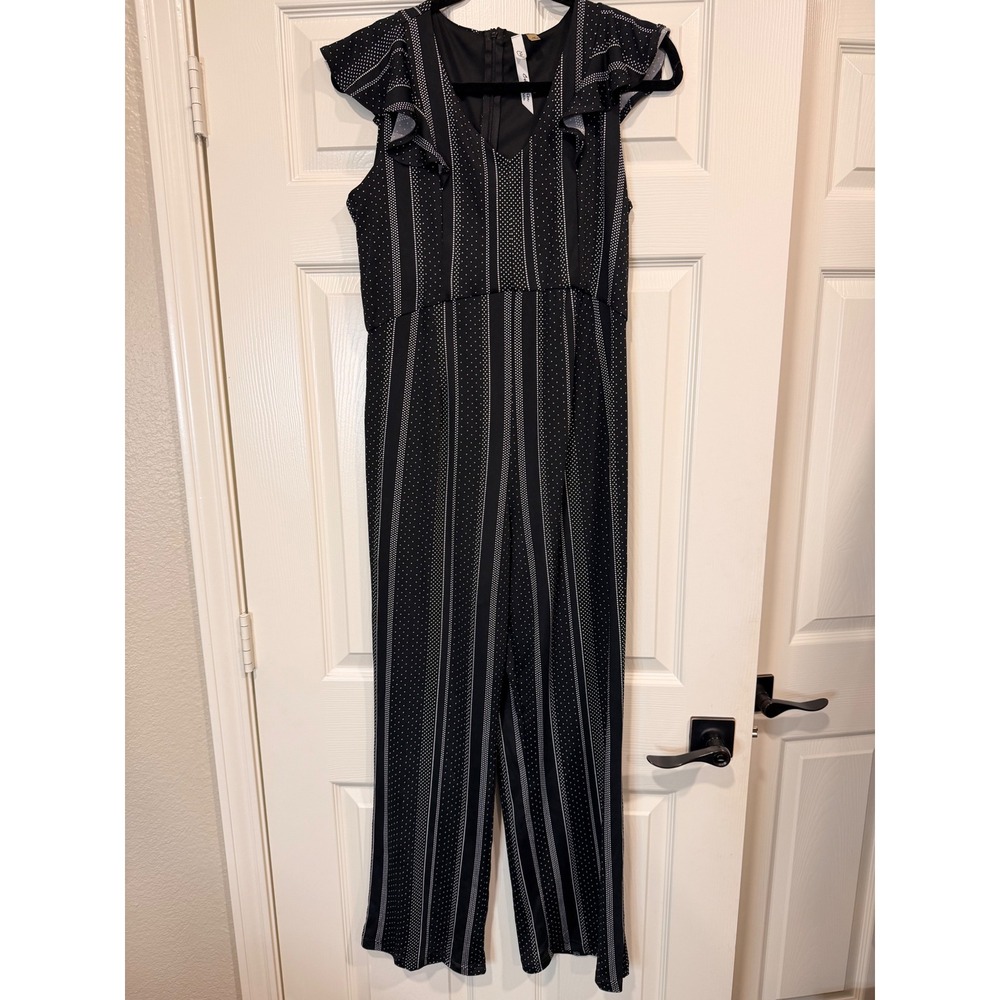 #B5 NY Collection Jumpsuit Sz. Petite Medium Black Ruffle Sleeve Polka‎ Dot